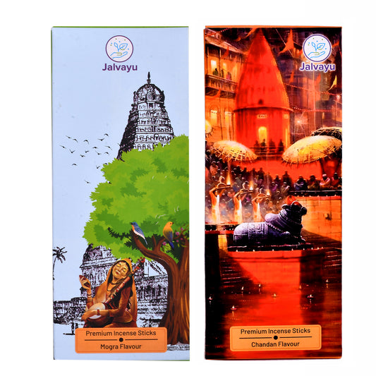 Jalvayu Premium Chandan + Mogra Incense Sticks (Bundle Pack of 2) | Fragrance - Mogra, Chandan