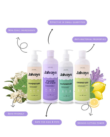 Family Monthly Essentials Combo Pack – Lemon Dishwash, Mint & Lemon Handwash Lavender floor Cleaner for Complete Home Hygiene & Germ Protection