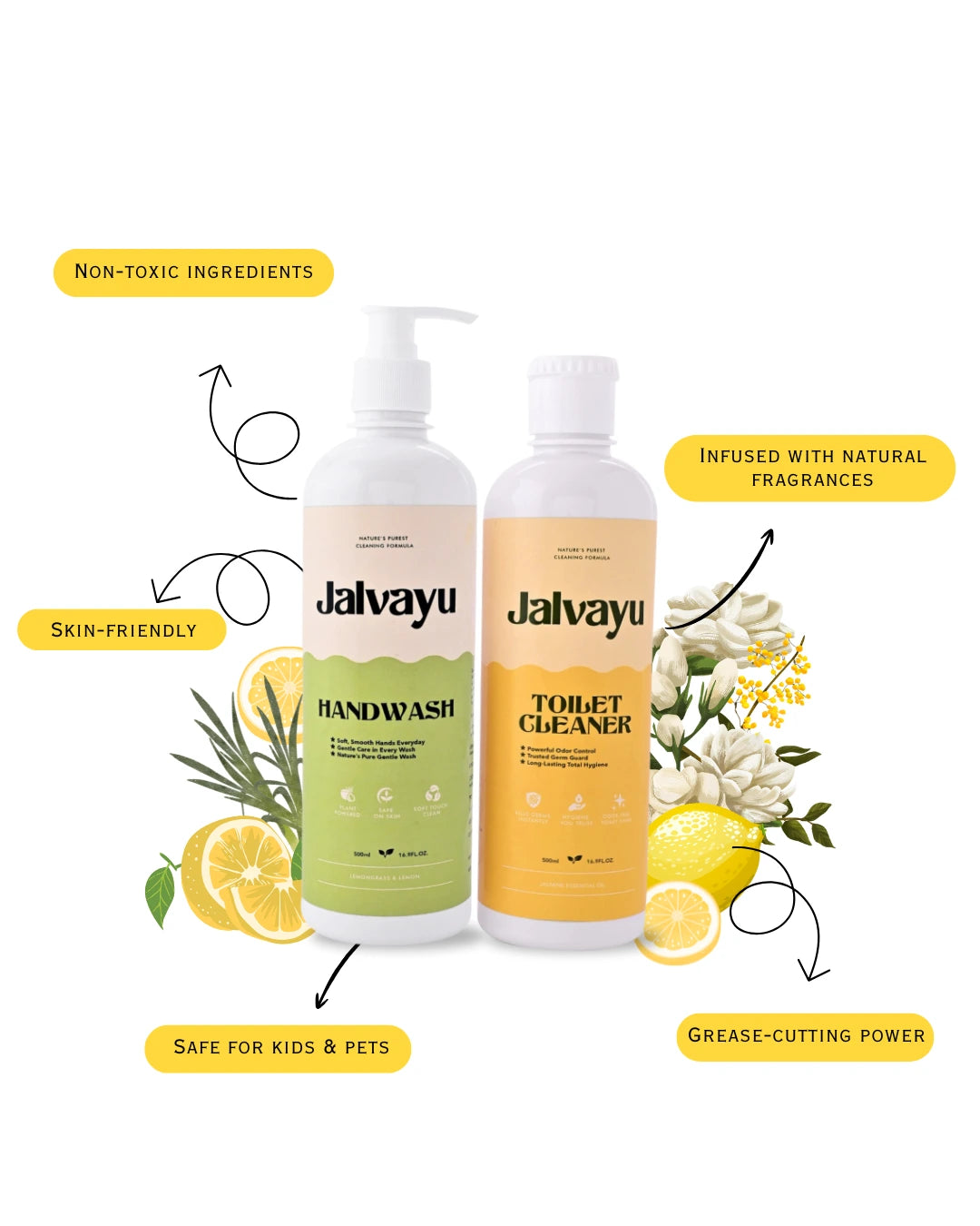 Bathroom Fresh Kit – Jalvayu Lemon Hand Wash & Jasmine Toilet Cleaner | Eco-Friendly Hygiene Combo