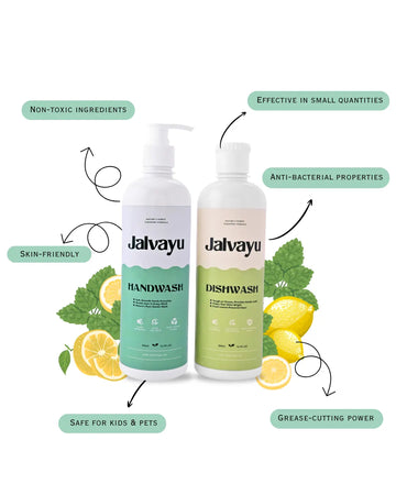 Daily Clean & Care Combo – Jalvayu Mint Handwash & Lemon Dishwash | Safe, Plant-Based Cleaning