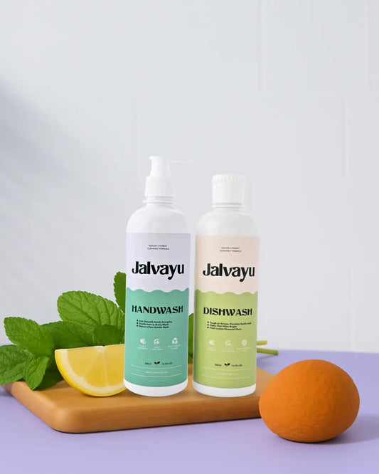 Daily Clean & Care Combo – Jalvayu Mint Handwash & Lemon Dishwash | Safe, Plant-Based Cleaning