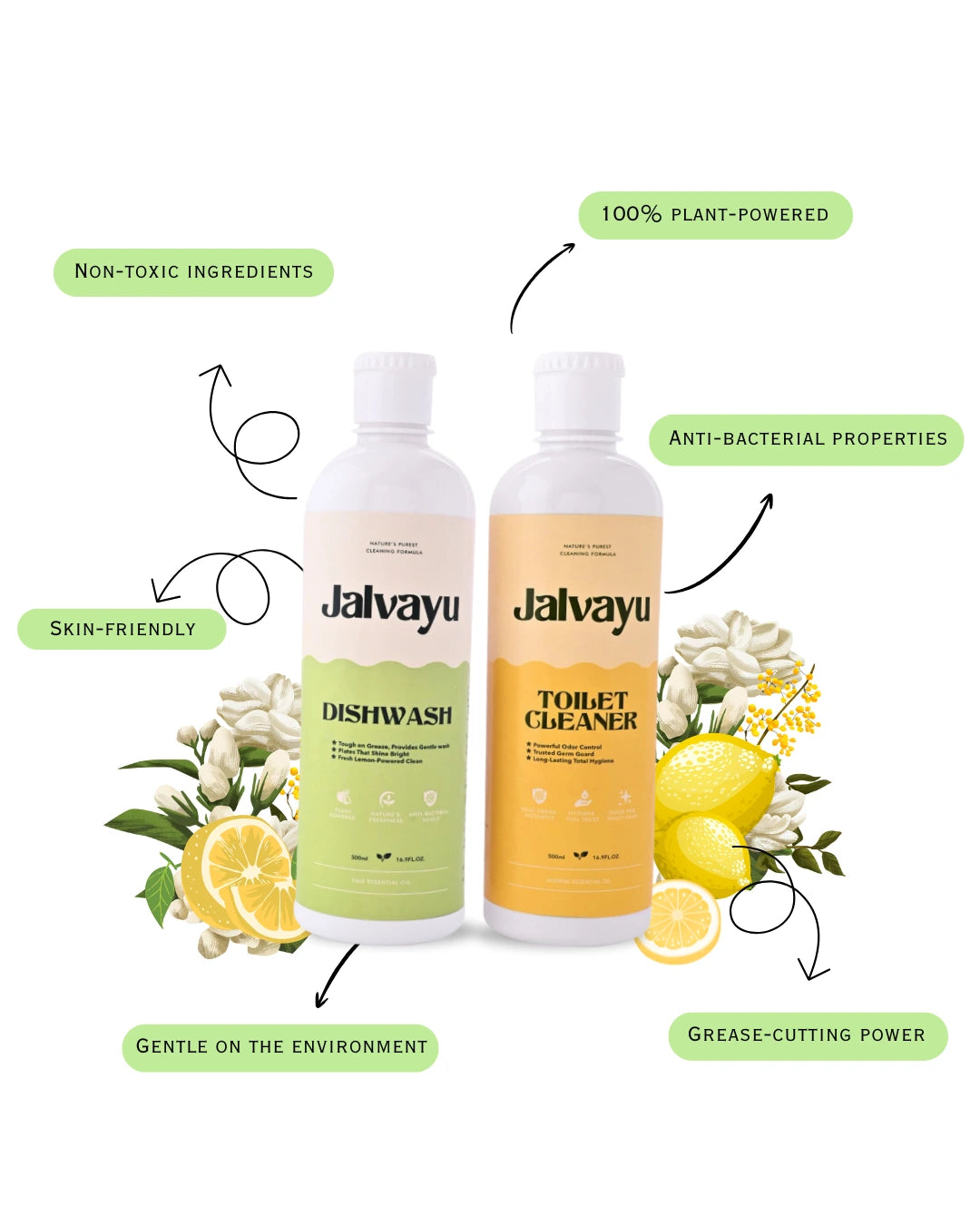 Family Fresh Pack – Jalvayu Lemon Dishwash & Jasmine Toilet Cleaner | Plant-Based Household Care