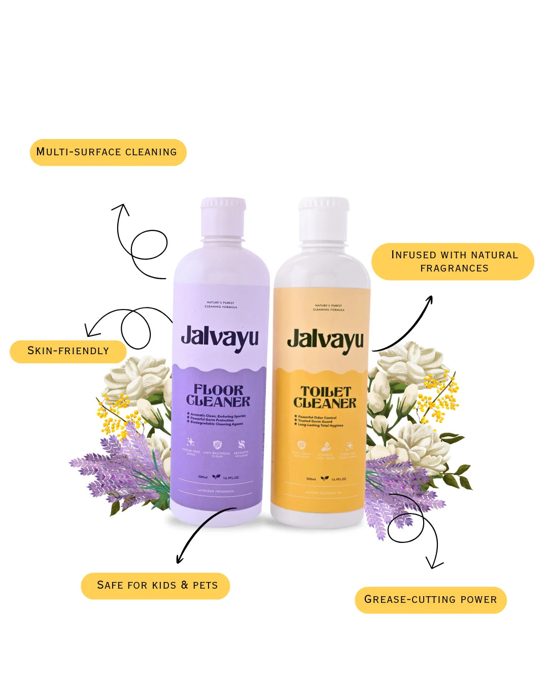 Smart Clean Duo – Jalvayu Jasmine Toilet Cleaner & Lavender Floor Cleaner | Plant-Based Household Care